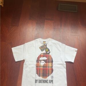 Bape White Plaid Ape Head Short Sleeve Tee